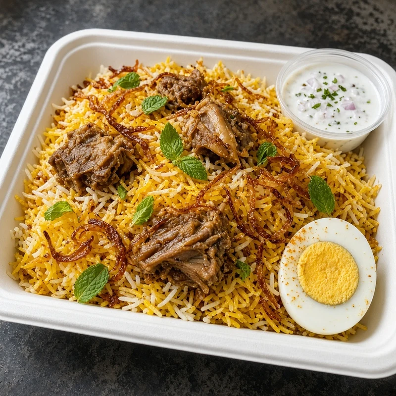 Hyderabadi dum biryani tray at Grill 'n' Cafe, Mississauga